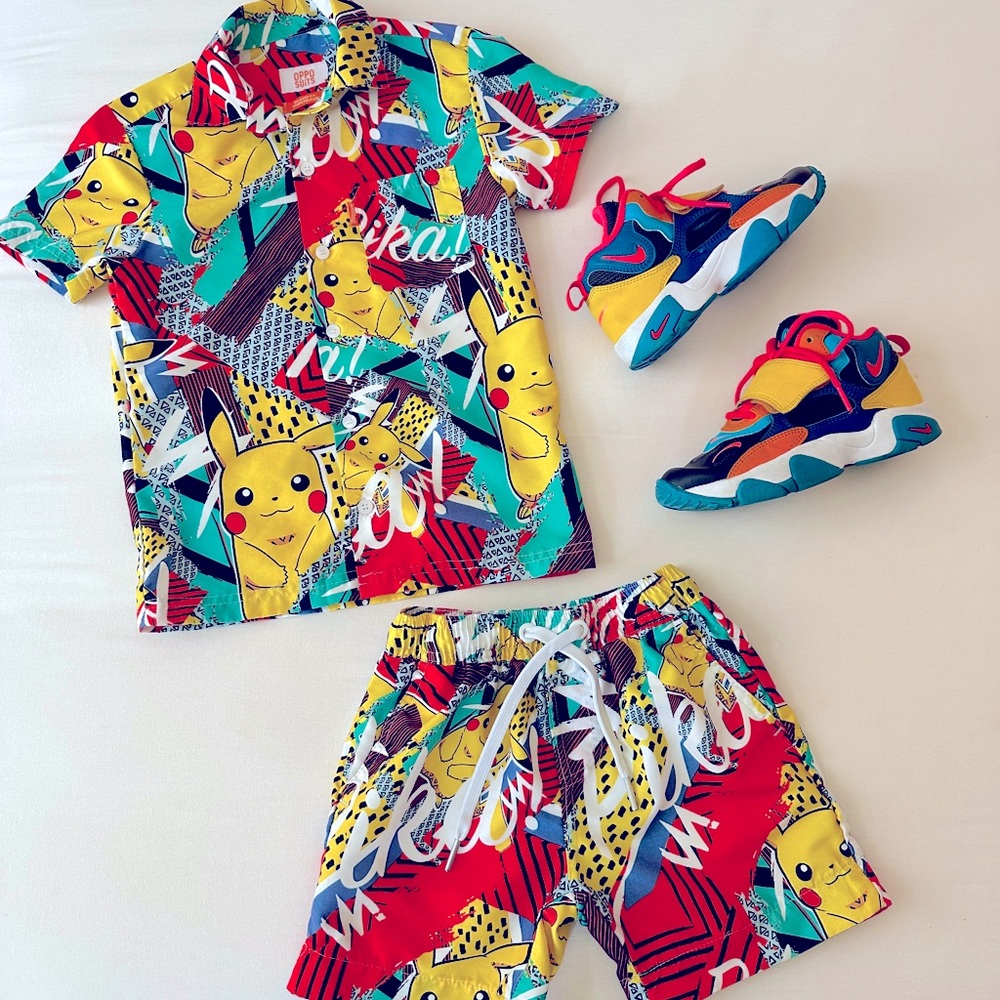 Boys Pikachu Pokemon Opposuits Colorful Summer Style w/Nike Air Max kicks!!
